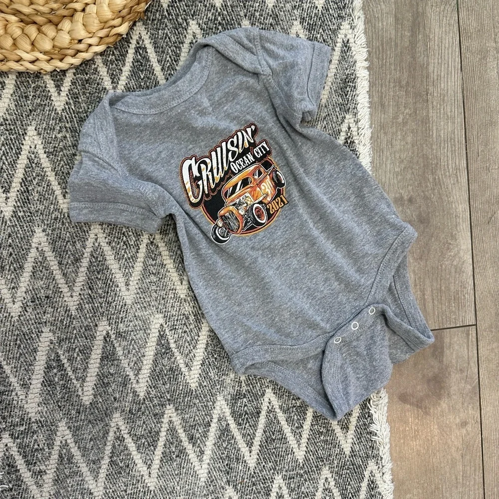 Rabbit Skins Baby Boy Hot Rod Ocean City Graphic Bodysuit T-Shirt 2021 Like New